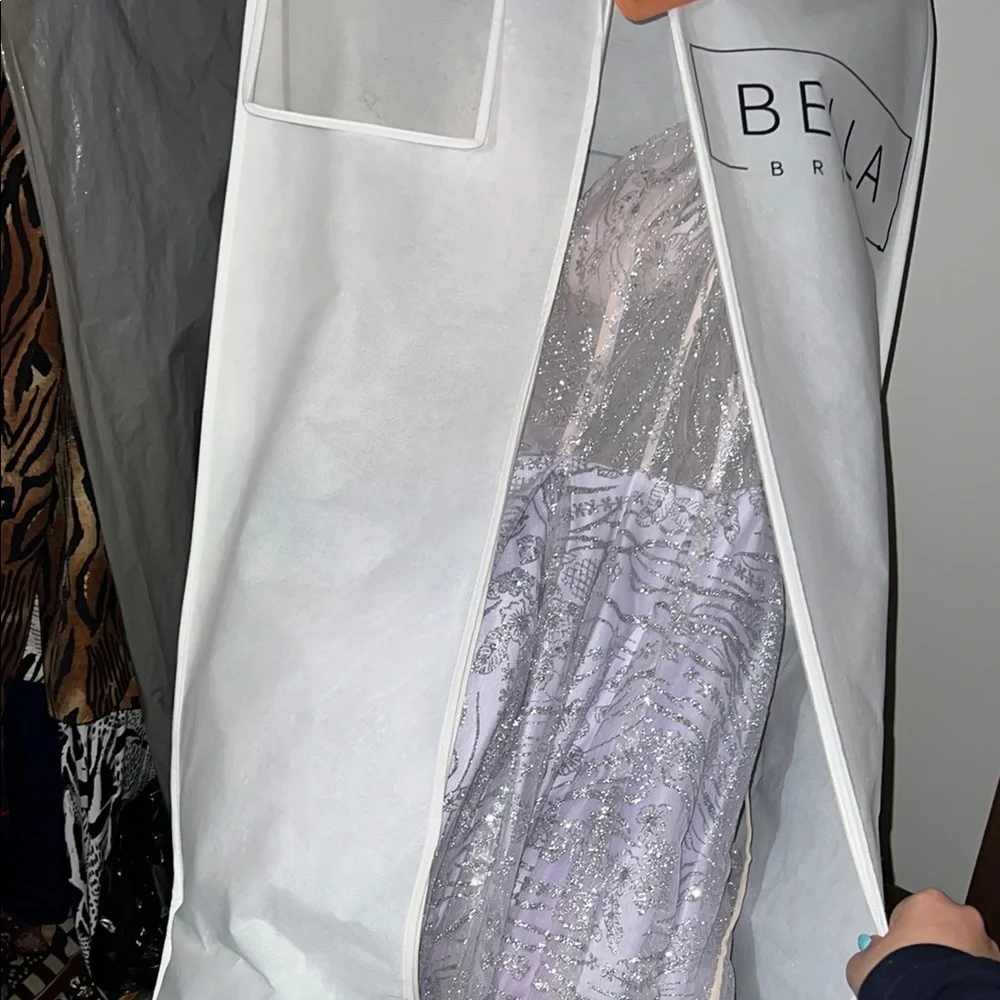 Elegant Pastel Purple Ballgown with Sheer Details, corset waist, silver glitter - Picture 6 of 11